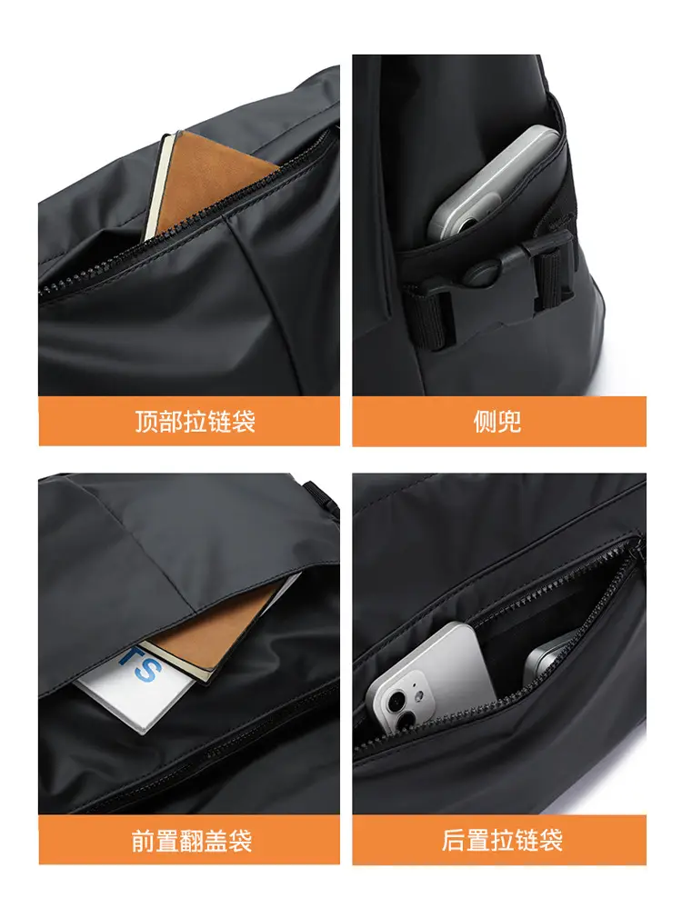 Men's Water Resistant Crossbody Bag Black Oxford Cloth — feature 8