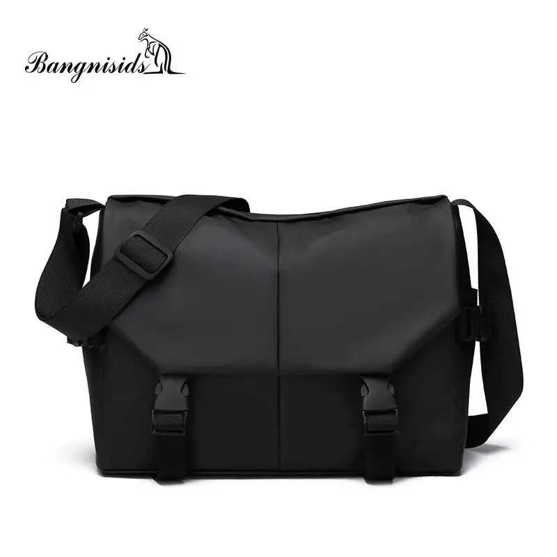 Men's Water Resistant Crossbody Bag Black Oxford Cloth - Image 2