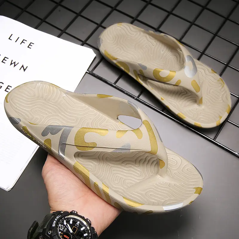 2024 Men's Printed Black Sandals with Gold Design - Image 7