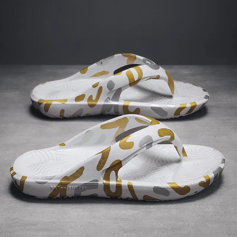2024 Men's Printed Black Sandals with Gold Design - Image 9