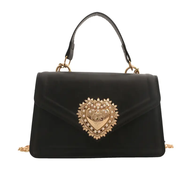 Women's Heart Gold Chain Shoulder Bag Black 2024 - Image 6