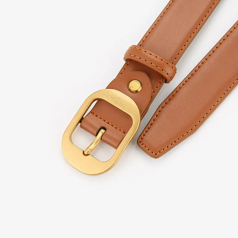 Women's Genuine Leather Belt with Gold Buckle Brown - Image 8