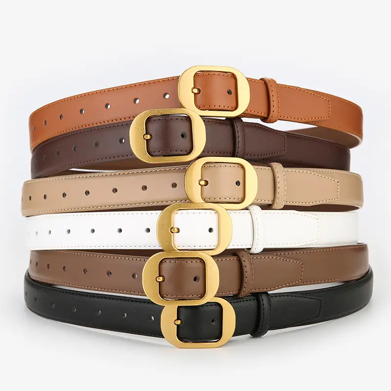 Women's Genuine Leather Belt with Gold Buckle Brown - Image 9