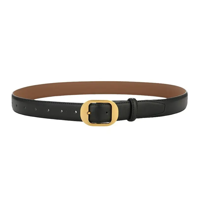 Women's Genuine Leather Belt with Gold Buckle Brown - Image 11