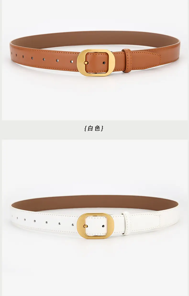 Women's Genuine Leather Belt with Gold Buckle Brown — feature 10