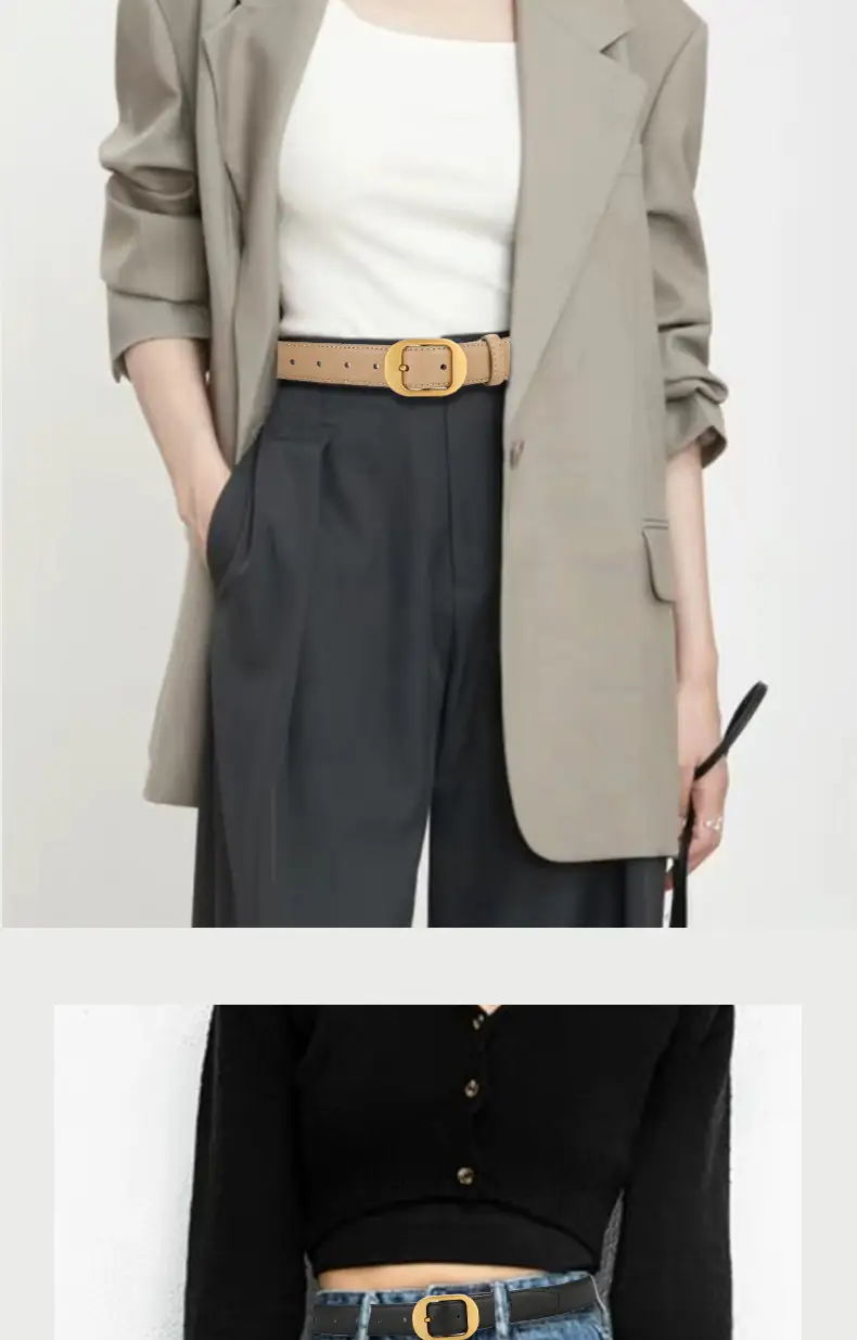 Women's Genuine Leather Belt with Gold Buckle Brown — feature 5