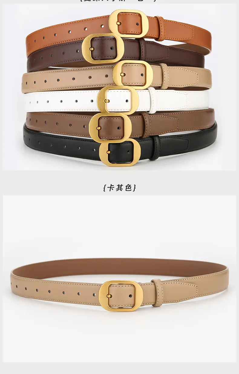 Women's Genuine Leather Belt with Gold Buckle Brown — feature 7