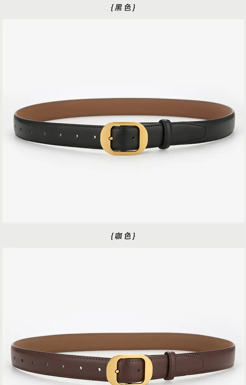 Women's Genuine Leather Belt with Gold Buckle Brown — feature 8