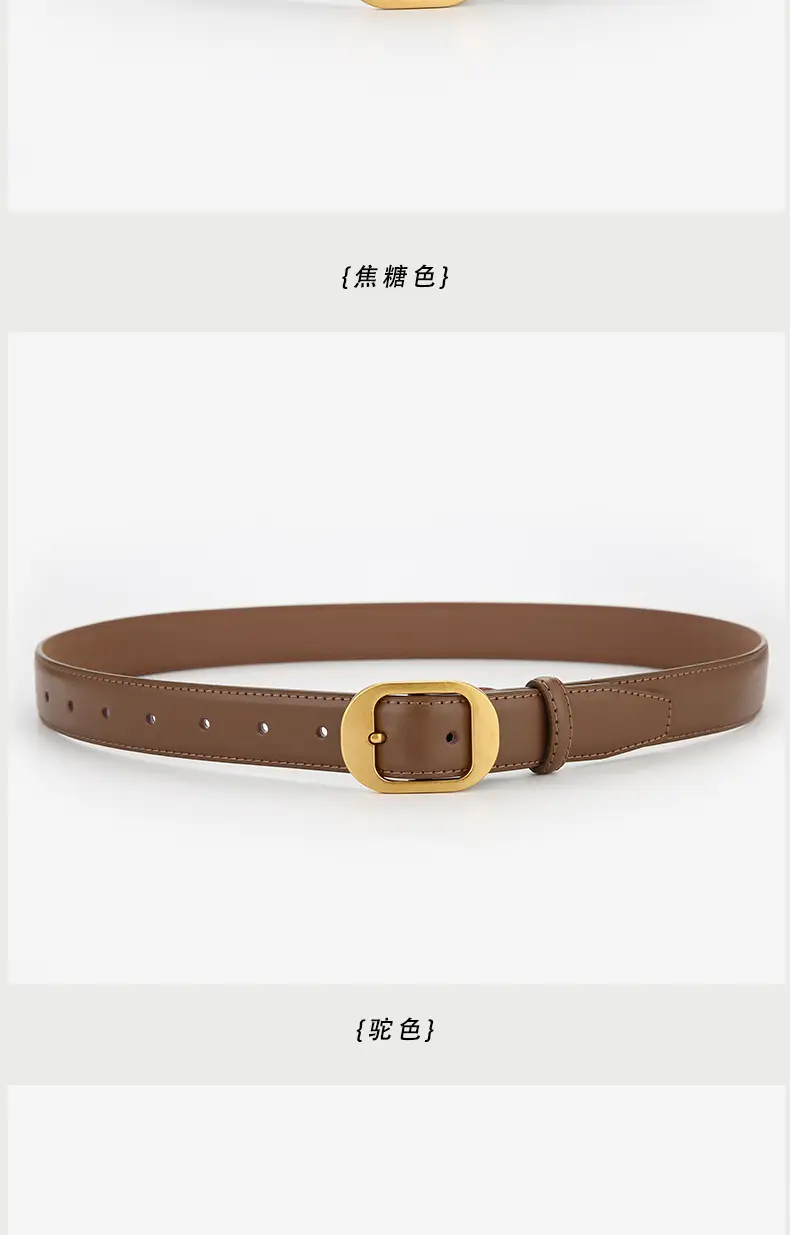 Women's Genuine Leather Belt with Gold Buckle Brown — feature 9