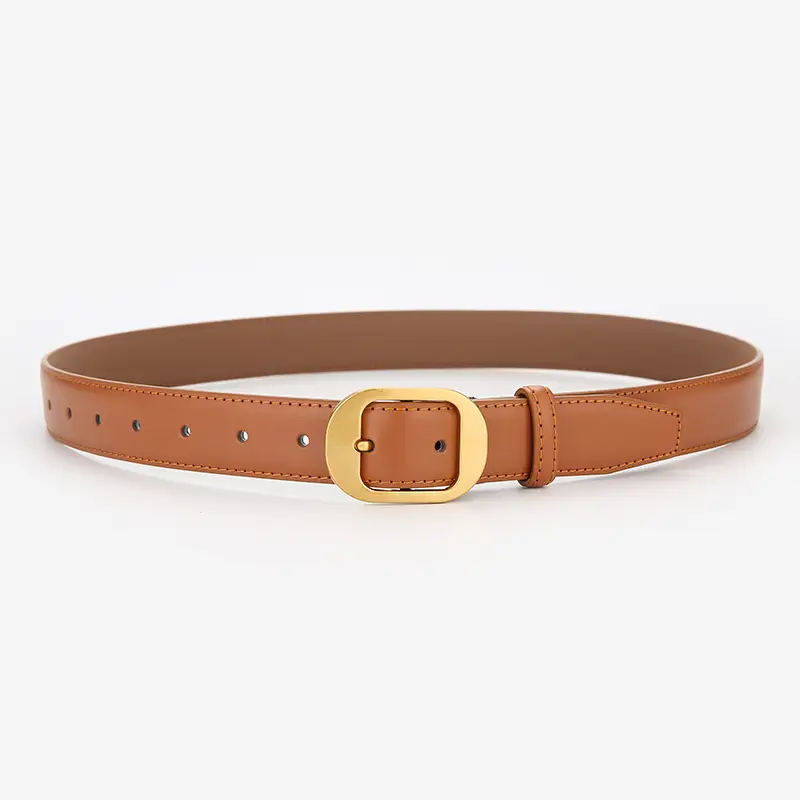 Women's Genuine Leather Belt with Gold Buckle Brown - Image 2