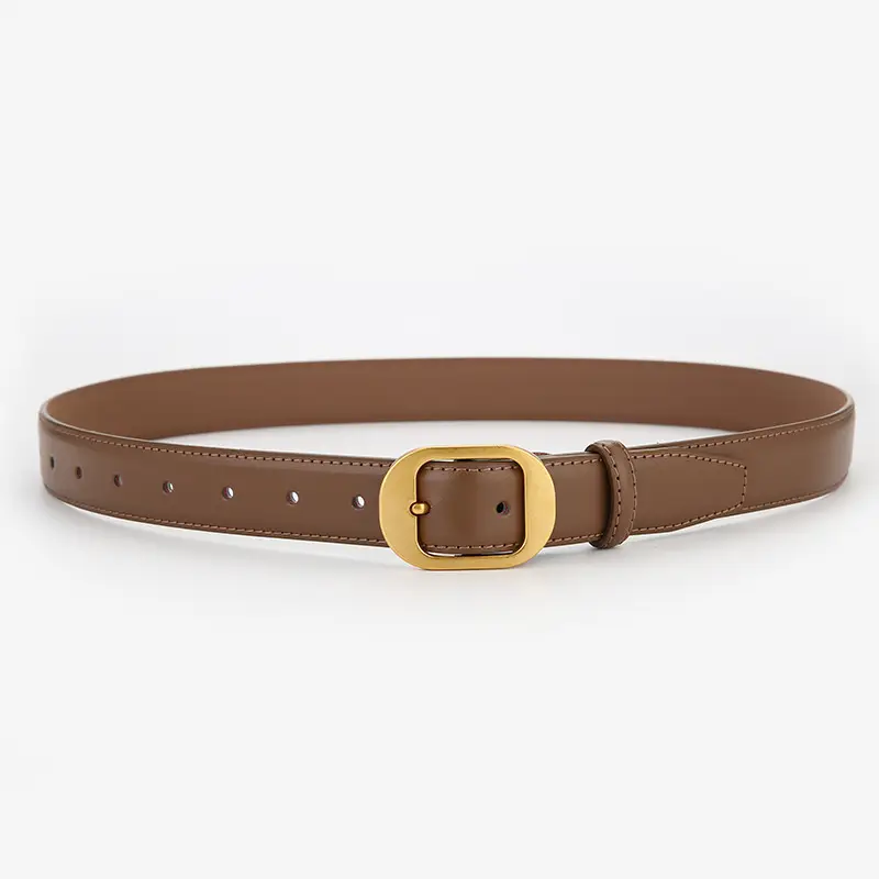 Women's Genuine Leather Belt with Gold Buckle Brown - Image 3