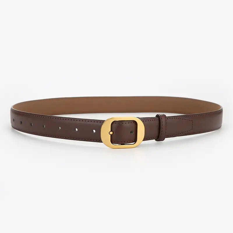 Women's Genuine Leather Belt with Gold Buckle Brown - Image 4