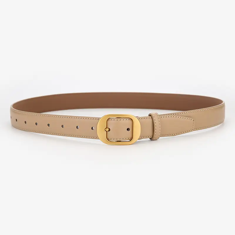 Women's Genuine Leather Belt with Gold Buckle Brown - Image 5