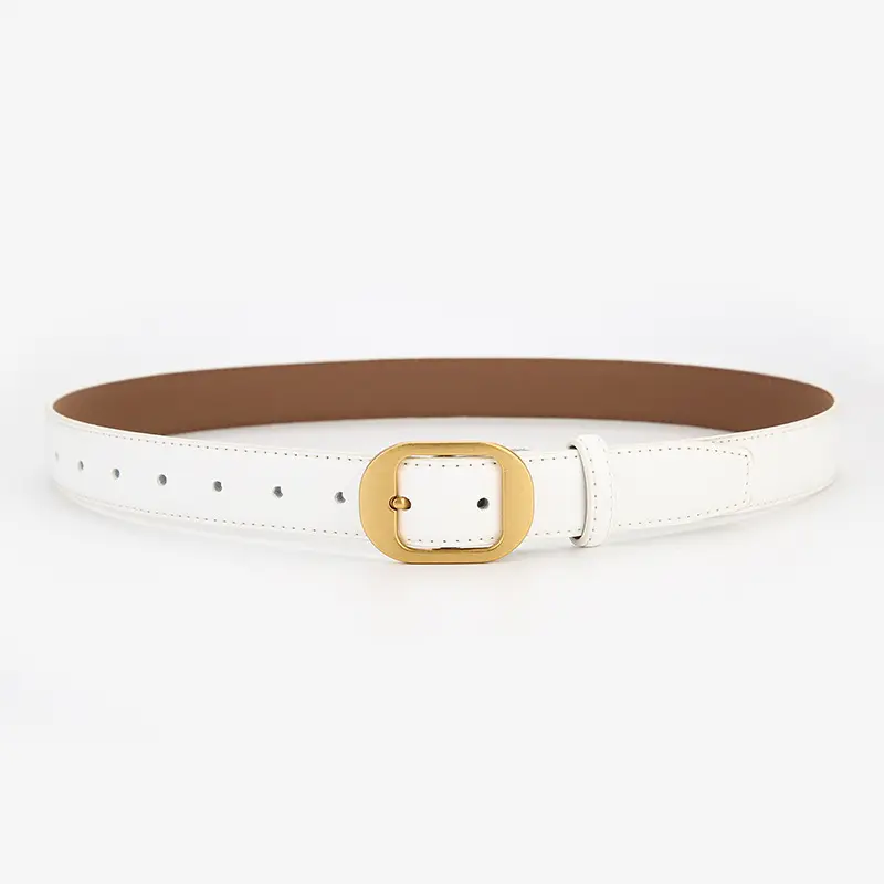Women's Genuine Leather Belt with Gold Buckle Brown - Image 6