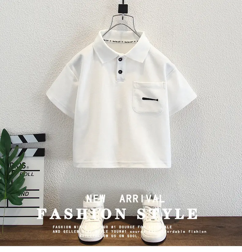Kids White Short Sleeve T-Shirt Polo Shirt 2025 — feature 1