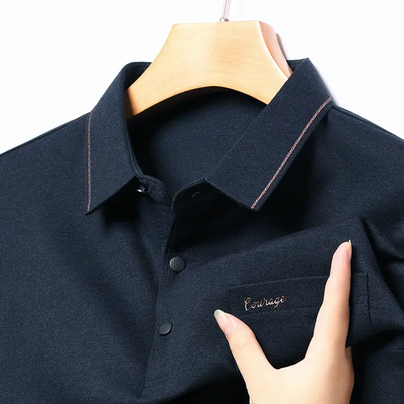 Middle-Aged Men's Black Long Sleeve Knitted T-Shirt - Image 8