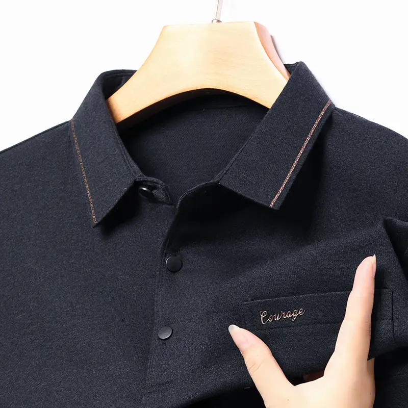 Middle-Aged Men's Black Long Sleeve Knitted T-Shirt - Image 9