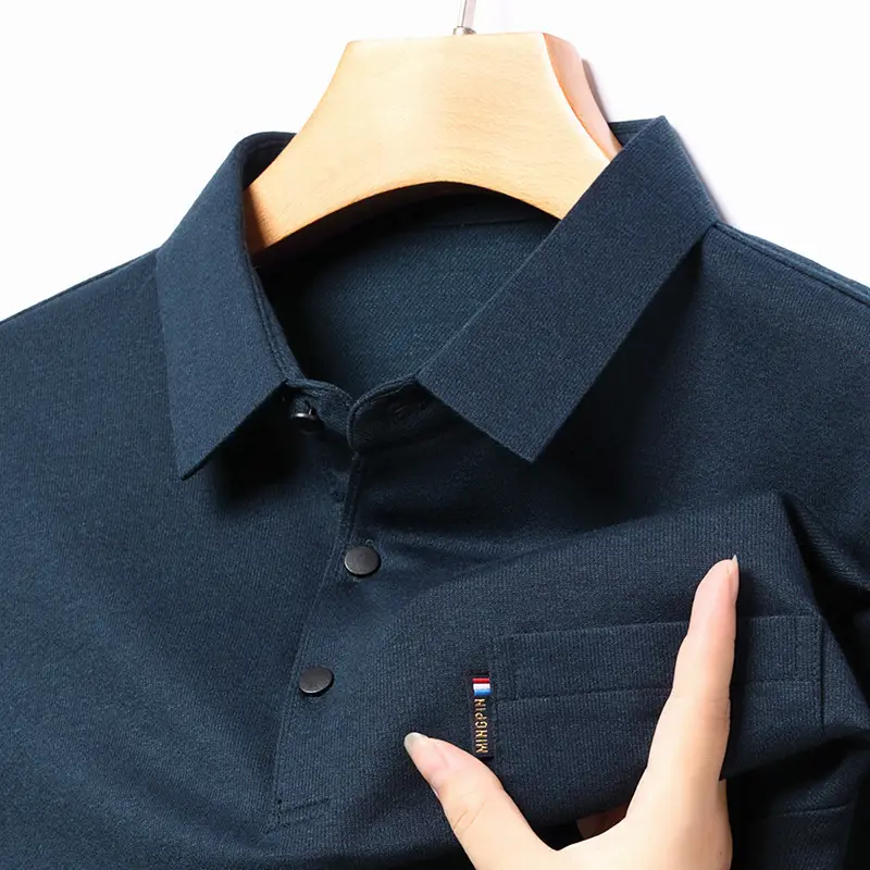 Middle-Aged Men's Black Long Sleeve Knitted T-Shirt - Image 10