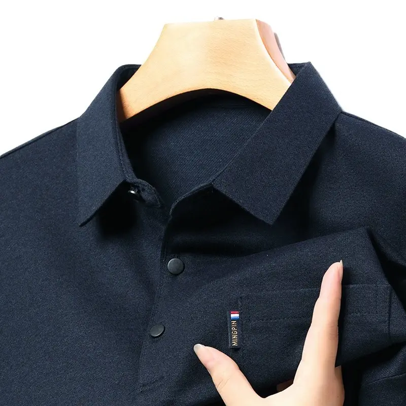 Middle-Aged Men's Black Long Sleeve Knitted T-Shirt - Image 11