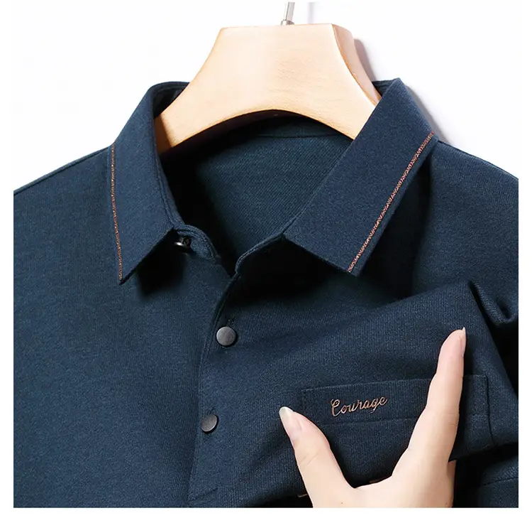 Middle-Aged Men's Black Long Sleeve Knitted T-Shirt — feature 10