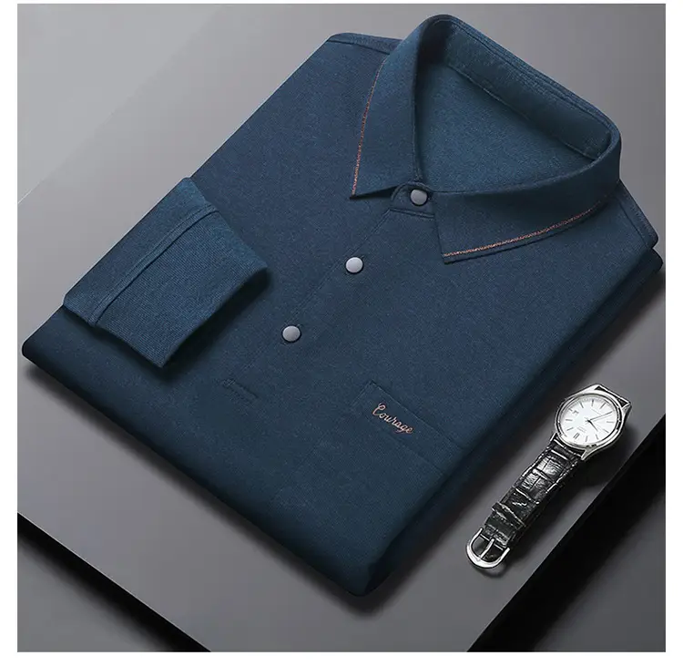 Middle-Aged Men's Black Long Sleeve Knitted T-Shirt — feature 11