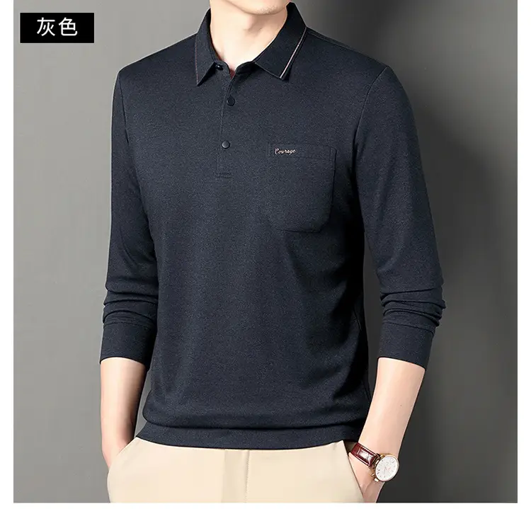 Middle-Aged Men's Black Long Sleeve Knitted T-Shirt — feature 13