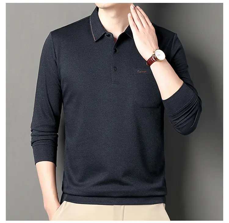 Middle-Aged Men's Black Long Sleeve Knitted T-Shirt — feature 14
