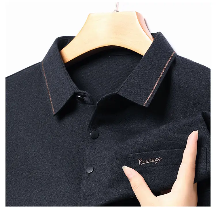 Middle-Aged Men's Black Long Sleeve Knitted T-Shirt — feature 15
