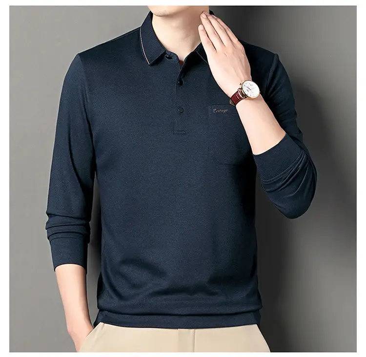 Middle-Aged Men's Black Long Sleeve Knitted T-Shirt — feature 17