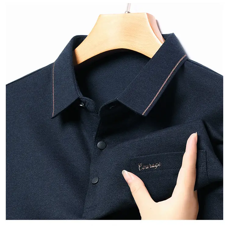 Middle-Aged Men's Black Long Sleeve Knitted T-Shirt — feature 18