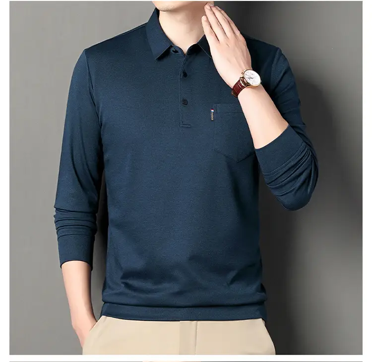 Middle-Aged Men's Black Long Sleeve Knitted T-Shirt — feature 29