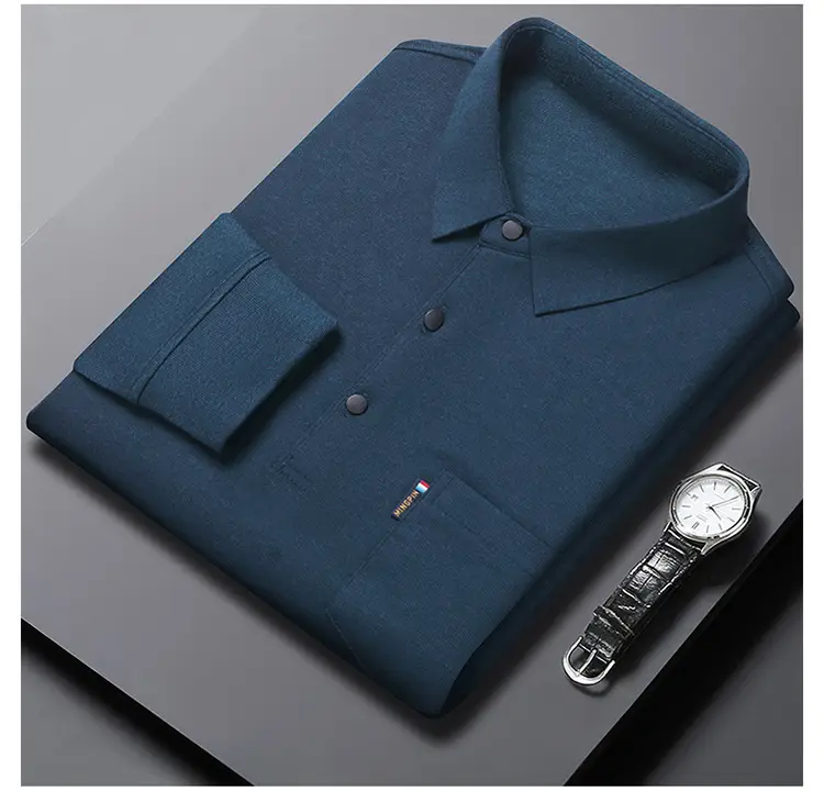 Middle-Aged Men's Black Long Sleeve Knitted T-Shirt — feature 30