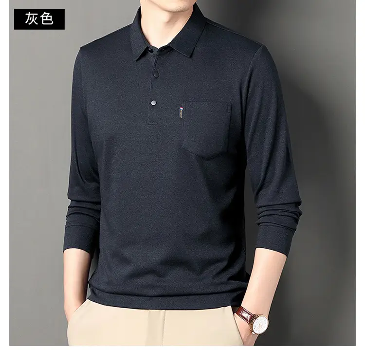 Middle-Aged Men's Black Long Sleeve Knitted T-Shirt — feature 34