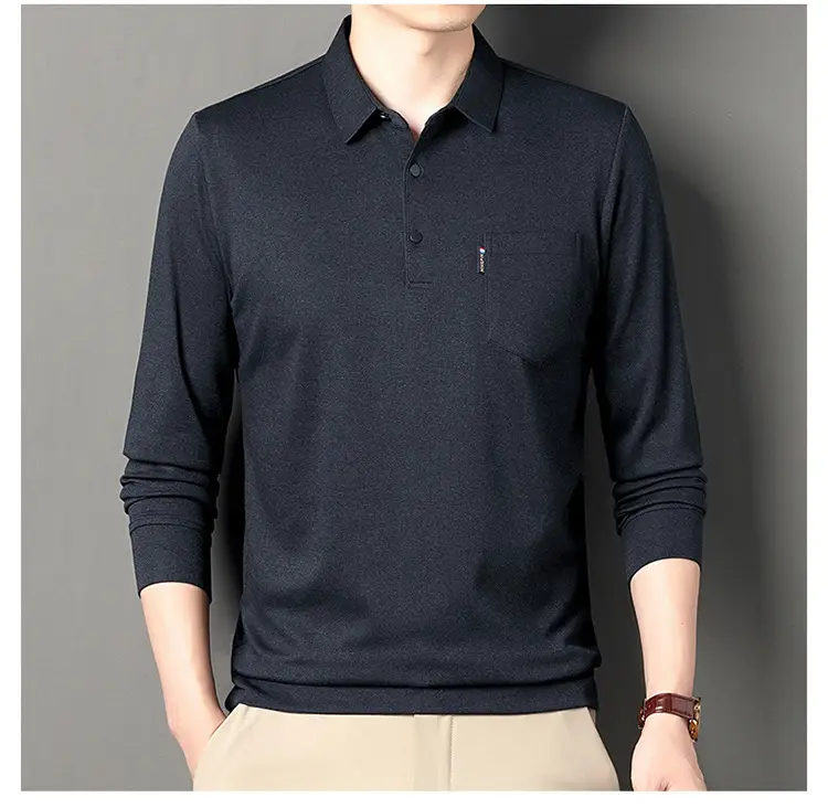 Middle-Aged Men's Black Long Sleeve Knitted T-Shirt — feature 36