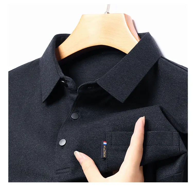 Middle-Aged Men's Black Long Sleeve Knitted T-Shirt — feature 37