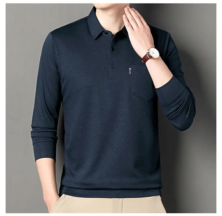 Middle-Aged Men's Black Long Sleeve Knitted T-Shirt — feature 39