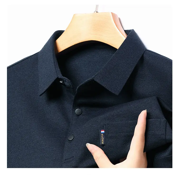 Middle-Aged Men's Black Long Sleeve Knitted T-Shirt — feature 40