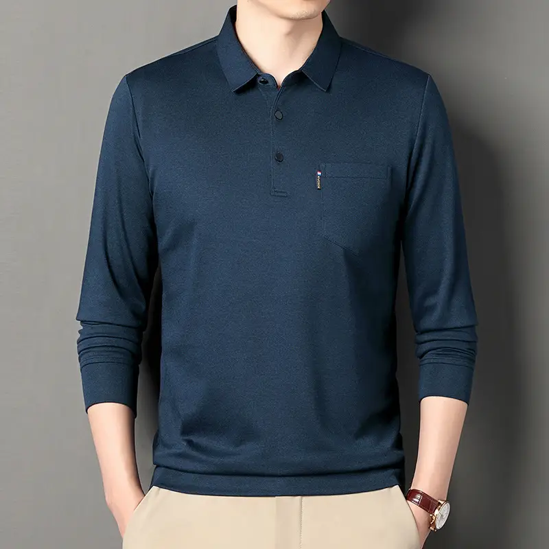 Middle-Aged Men's Black Long Sleeve Knitted T-Shirt - Image 4
