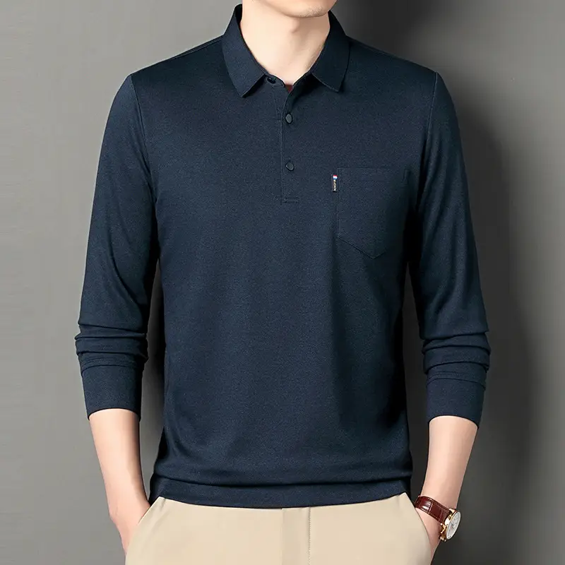 Middle-Aged Men's Black Long Sleeve Knitted T-Shirt - Image 5