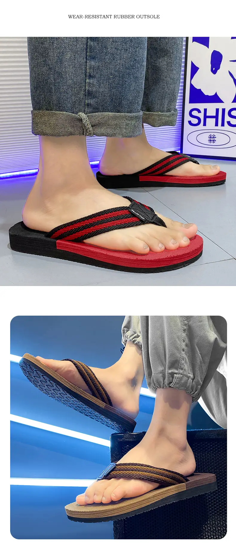 Cross-border Explosions Personalized Flip-Flops Men's Summer Non-slip Sandals Clip-on Trendy Wear-resistant Outer Wear Beach Slippers for Men — feature 12