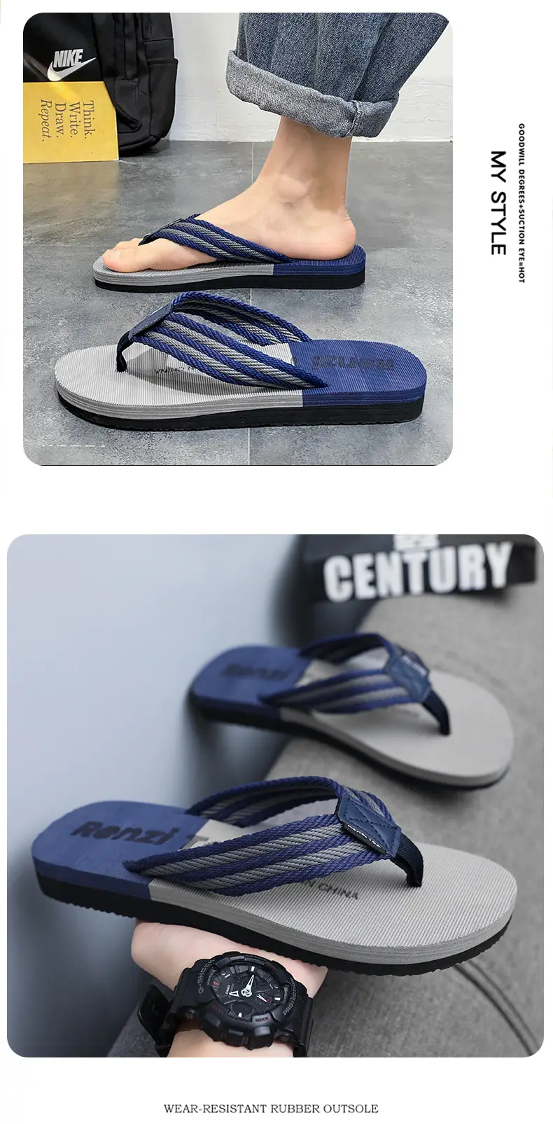Cross-border Explosions Personalized Flip-Flops Men's Summer Non-slip Sandals Clip-on Trendy Wear-resistant Outer Wear Beach Slippers for Men — feature 9