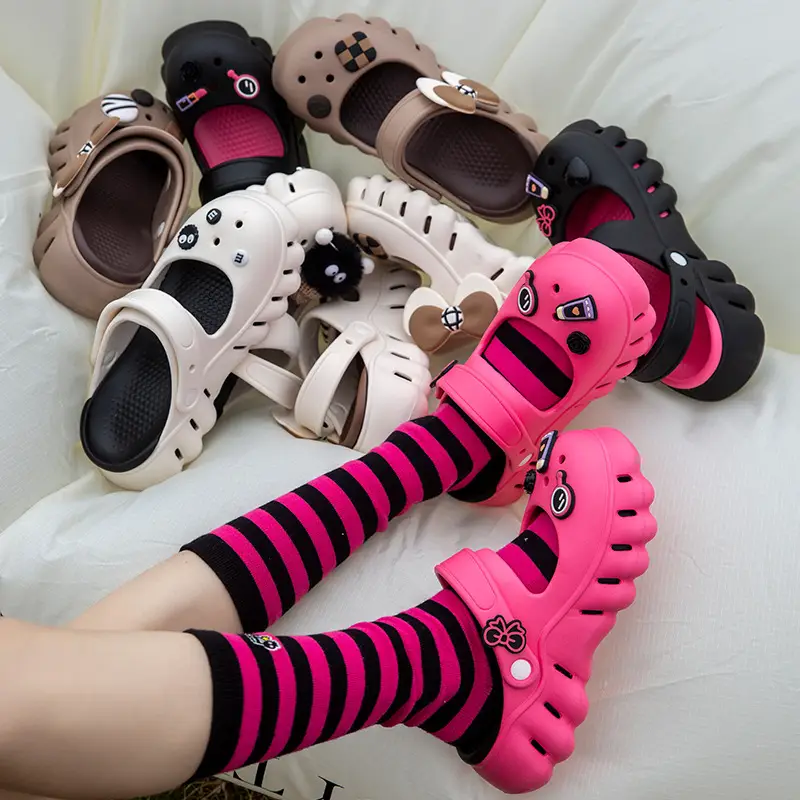 South Po Wan Mary Jane Hole Shoes Women's Summer Cute Home Thick Sole Height Increased Outer Wear Non-slip Beach Sandals and Slippers for Women