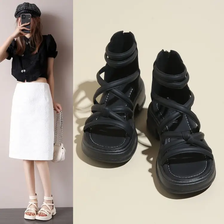 Sandals Women's Summer Outer Wear 2024 New Thick Sole Roman Shoes Fairy Style Dress Thick Heel Beach Sandals — feature 11