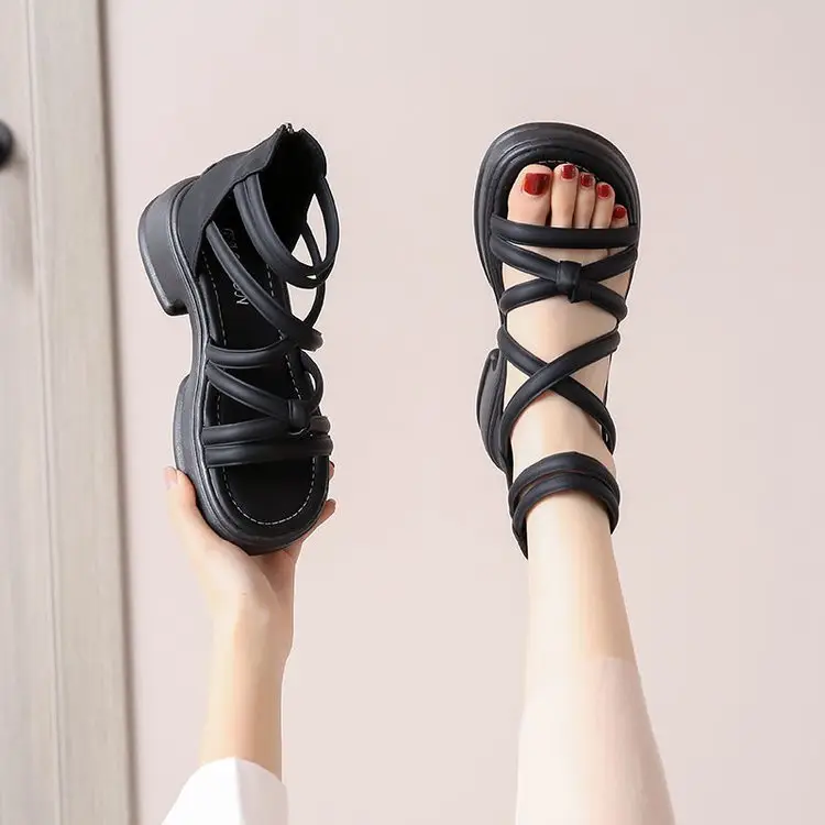 Sandals Women's Summer Outer Wear 2024 New Thick Sole Roman Shoes Fairy Style Dress Thick Heel Beach Sandals — feature 7