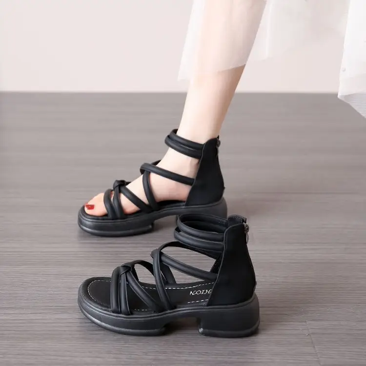 Sandals Women's Summer Outer Wear 2024 New Thick Sole Roman Shoes Fairy Style Dress Thick Heel Beach Sandals — feature 9