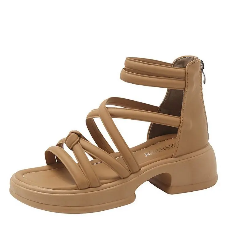 Sandals Women's Summer Outer Wear 2024 New Thick Sole Roman Shoes Fairy Style Dress Thick Heel Beach Sandals - Image 2