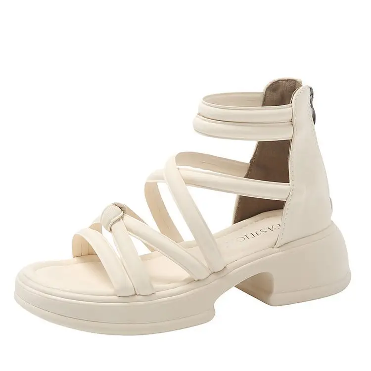 Sandals Women's Summer Outer Wear 2024 New Thick Sole Roman Shoes Fairy Style Dress Thick Heel Beach Sandals - Image 3