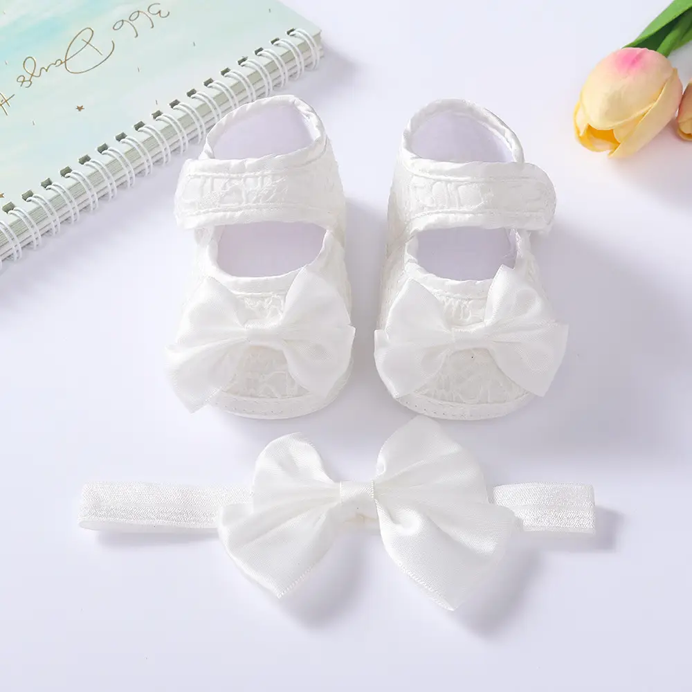 White Lace Bow Baby Shoes for 0-1 Year Old — feature 1
