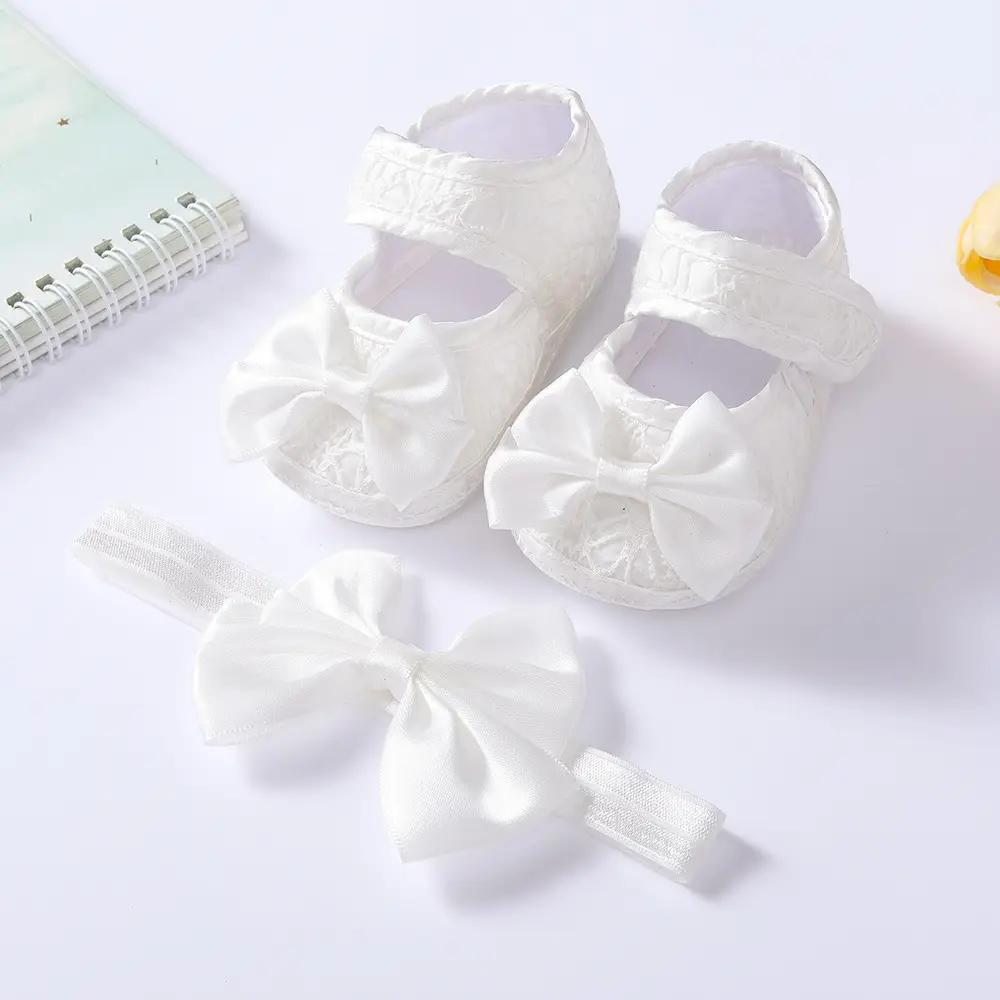 White Lace Bow Baby Shoes for 0-1 Year Old — feature 2