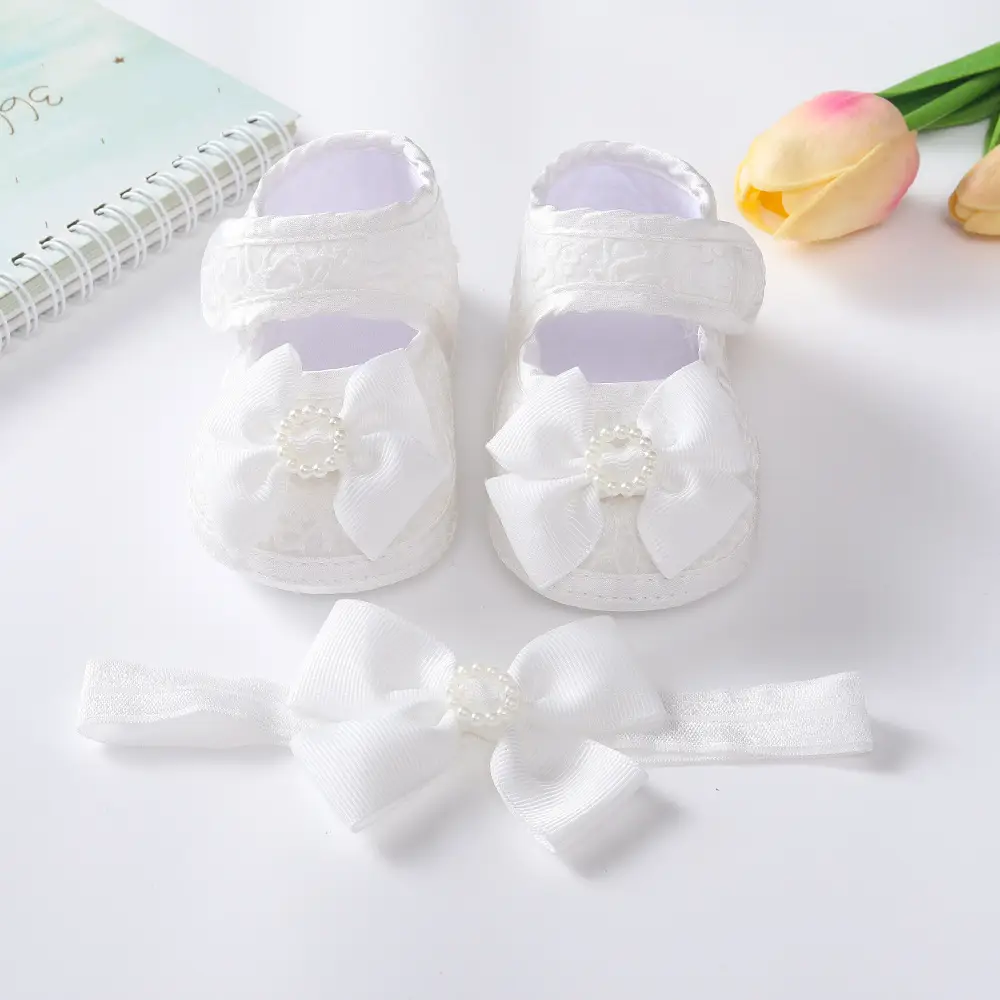 White Lace Bow Baby Shoes for 0-1 Year Old